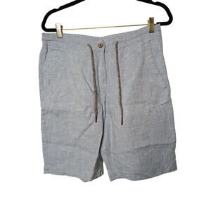 Ably Elastic Drawstring Waist 100% Linen Bermuda Shorts Chambray Large